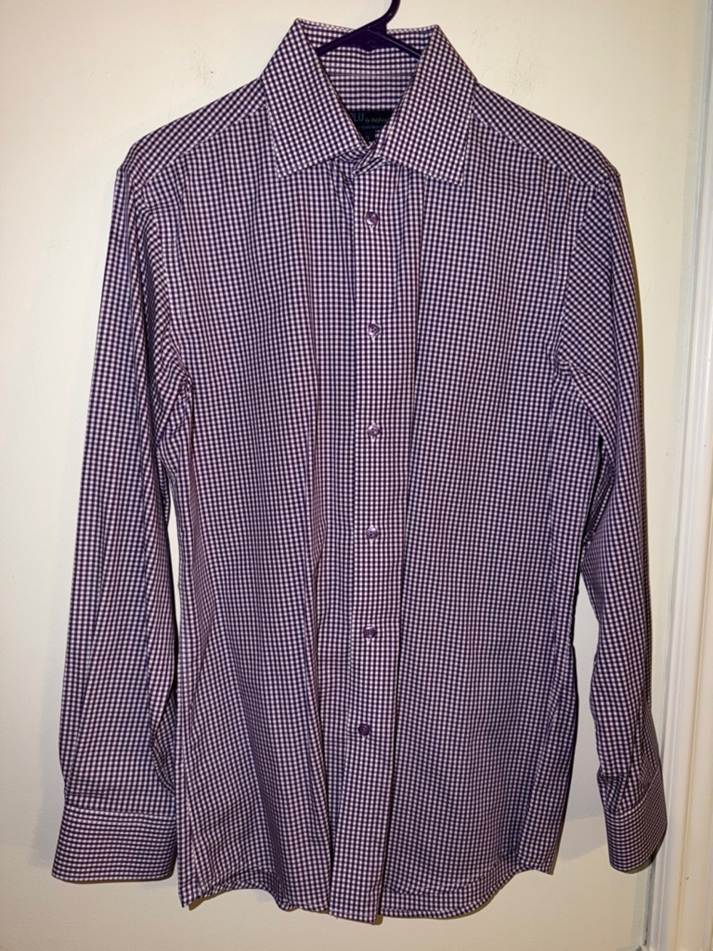 Blu by Polifroni 15-Men's Purple Gingham Long-Sleeve Dress Shirt